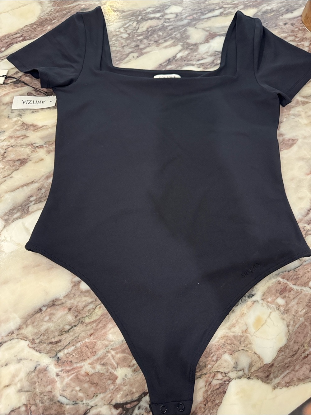 Aritzia Black Square-Neck Short-Sleeve Bodysuit